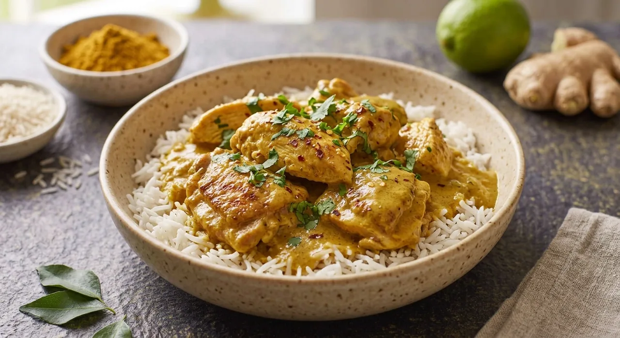 Arroz con pollo al curry y coco