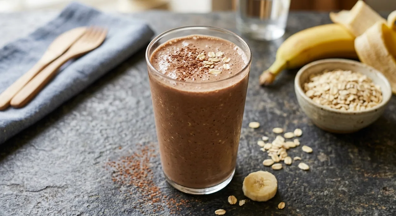 Batido recuperador de plátano, avena y cacao
