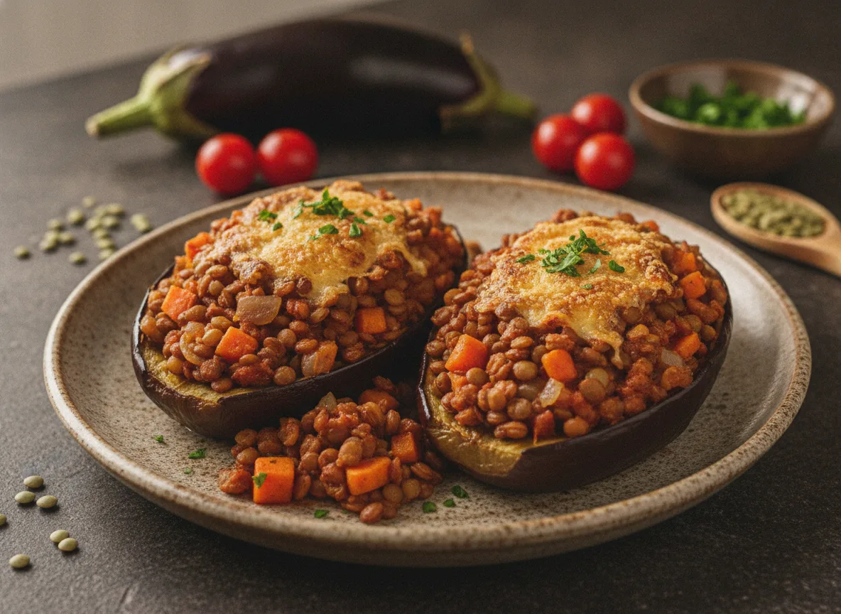 Berenjenas rellenas de lentejas