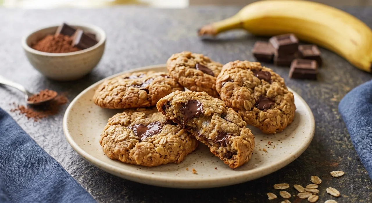 Galletas de avena, plátano y chocolate negro