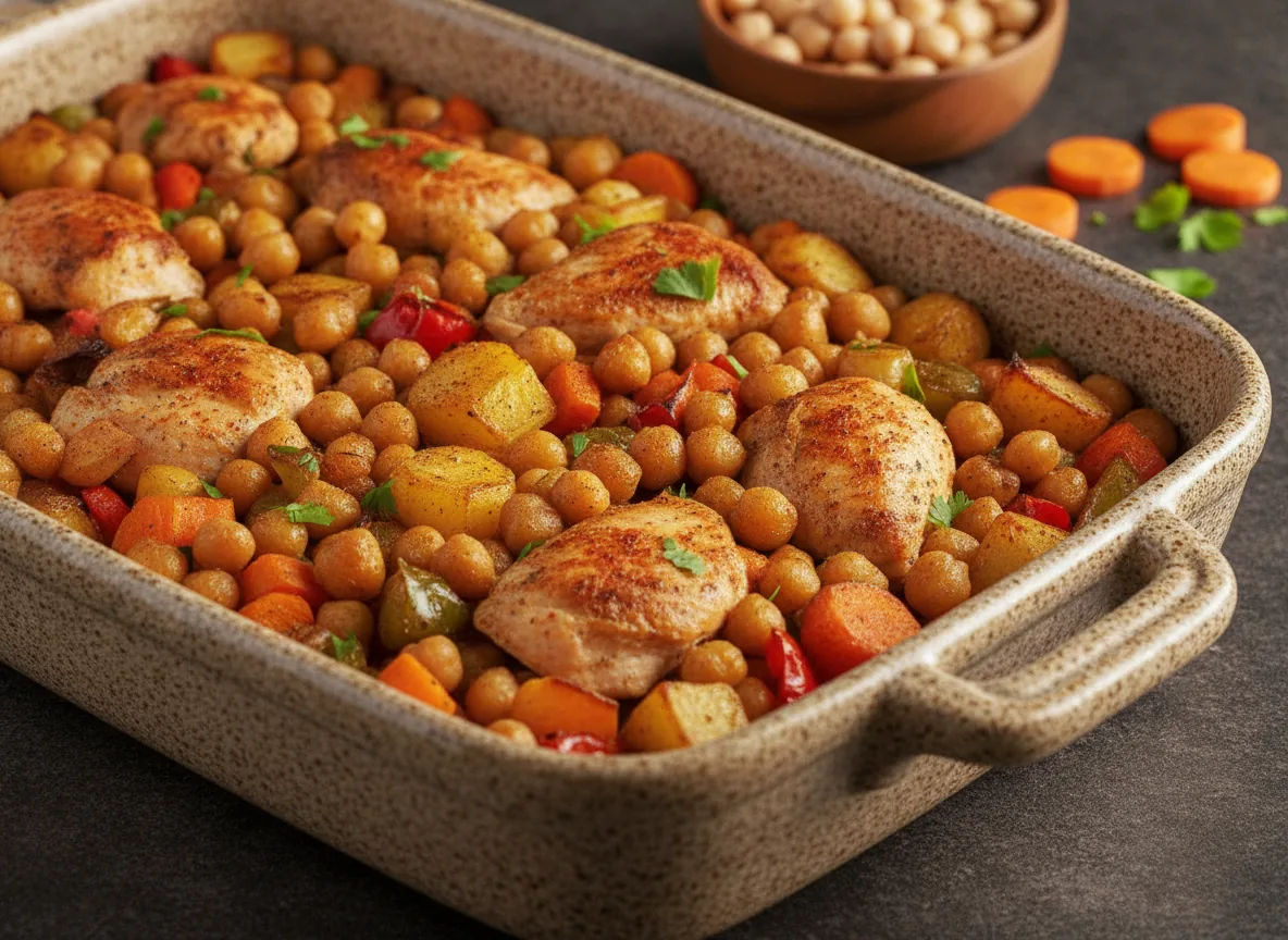 Garbanzos tostados al horno con pollo