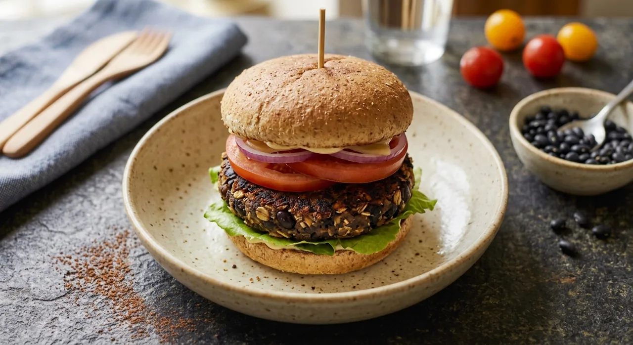 Hamburguesa de alubias negras y avena