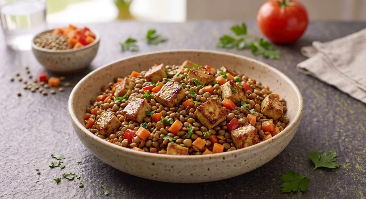 Lentejas con tofu y verduras