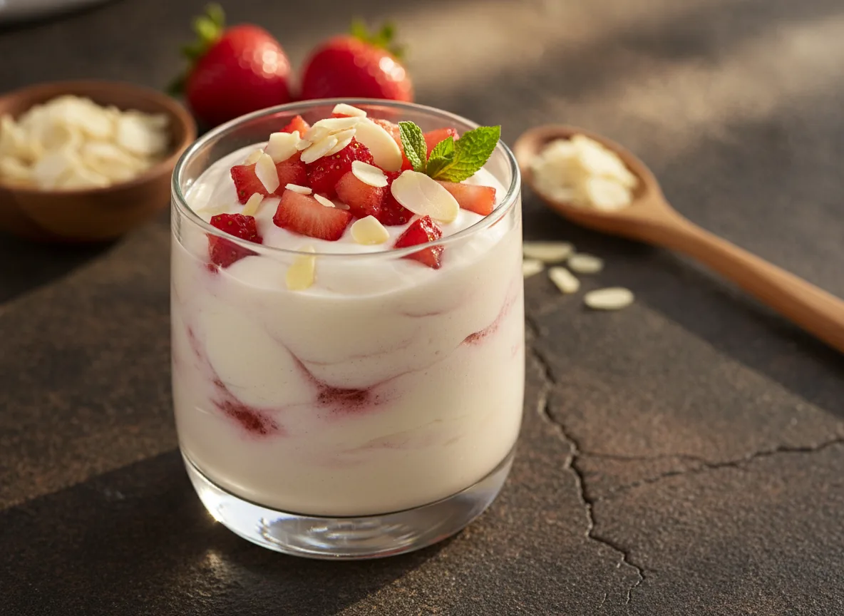 Mousse de yogur griego con fresas