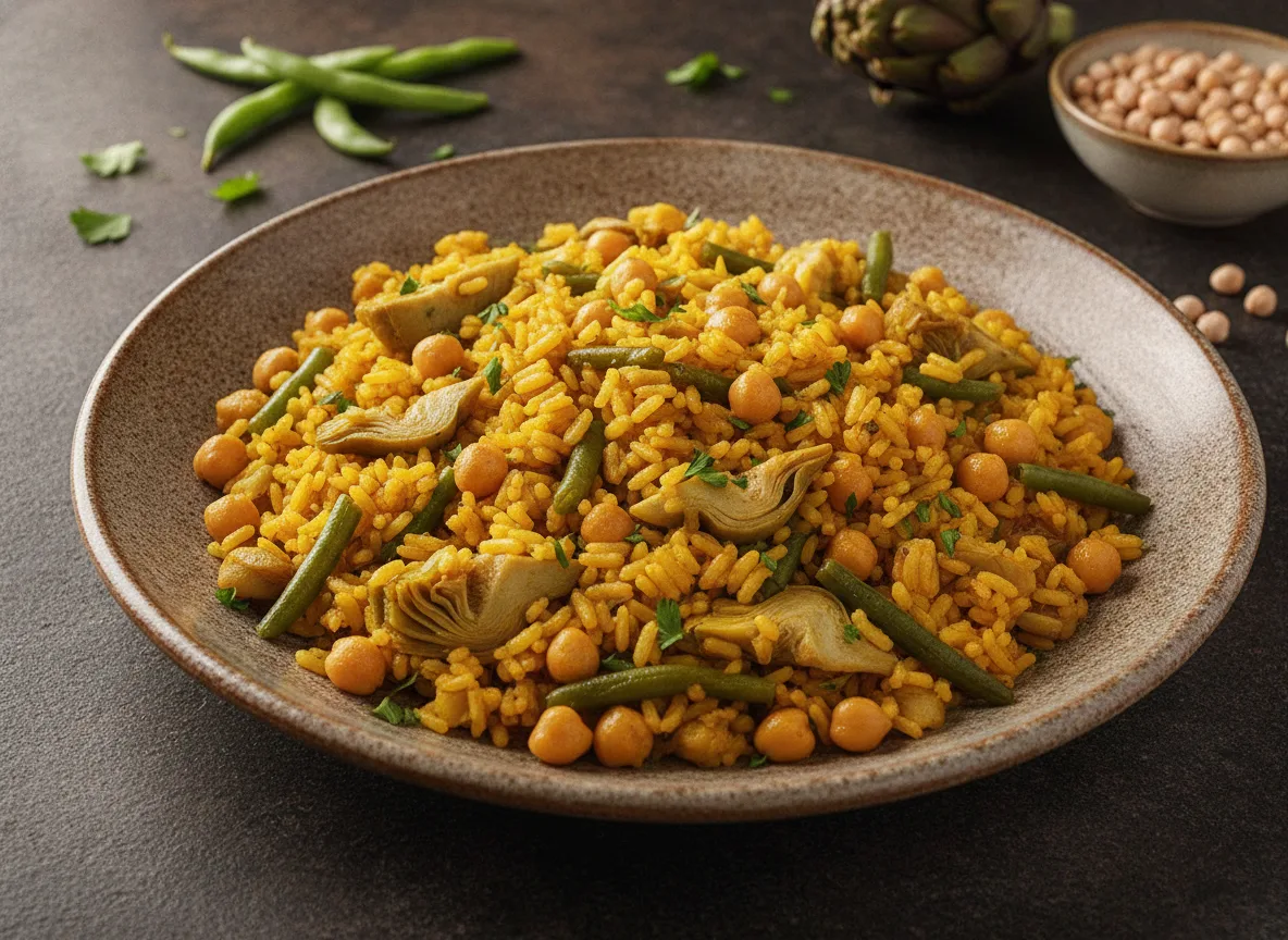 Paella de verduras con garbanzos