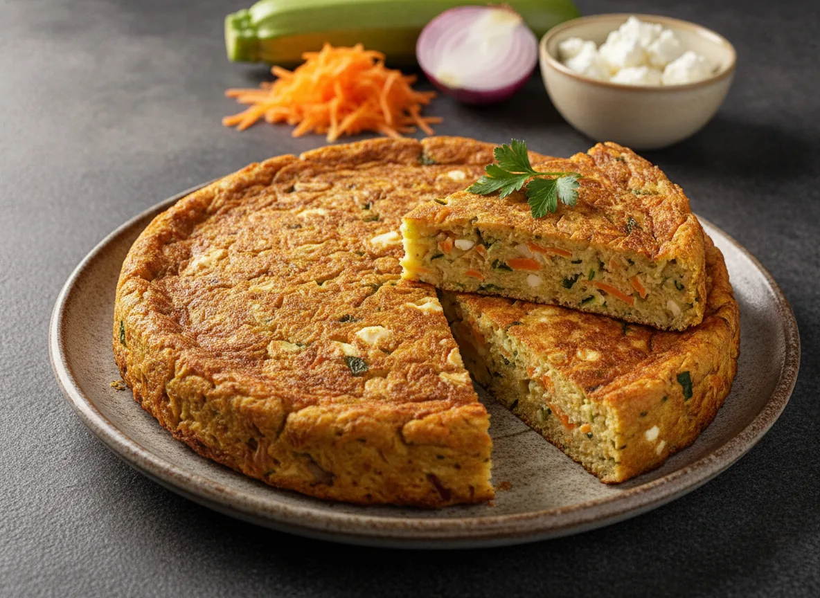 Torta de harina de garbanzo, queso y verduras