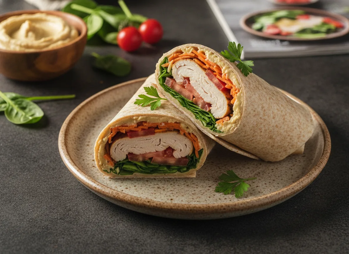 Wrap de pavo con hummus y espinacas